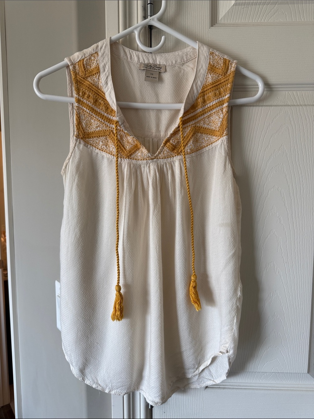 Lucky Brand Cream Camisole with Mustard Embroidered Embroidery